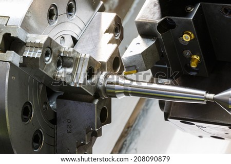 industrial metal work machining process by cutting tool on  CNC lathe