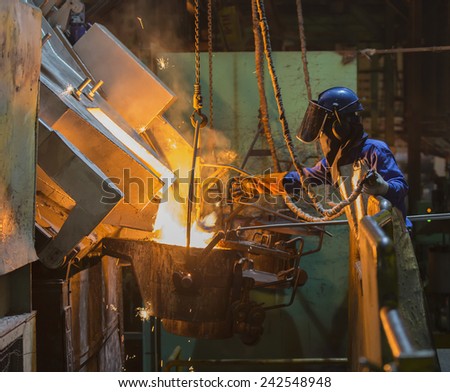 operator recieve molten metal from melting furnace