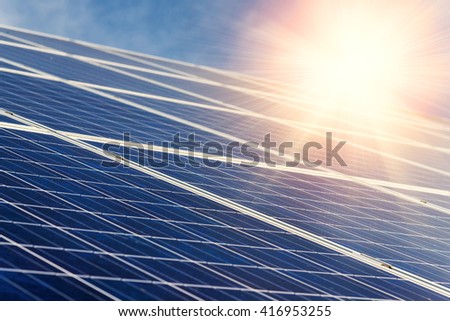 Solar panel,  photovoltaic - selective focus, copy space