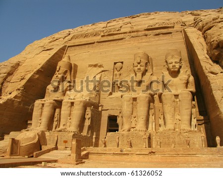 Abu Simbel Temple of  King Ramses II, a masterpiece of pharaonic arts and buildings in Old Egypt.