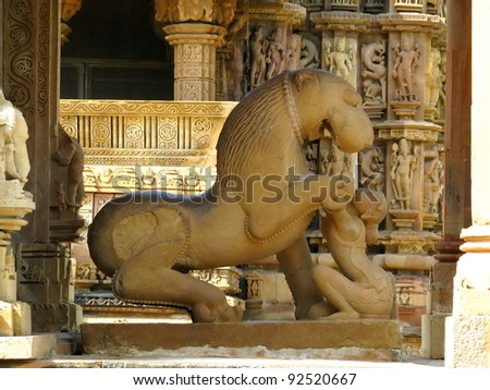 India: Temples of Khajuraho, one of the most popular tourist destinations in India, and famous for their erotic sculptures. Unesco World Heritage.