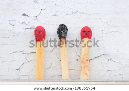 Death of matchstick with friends crying