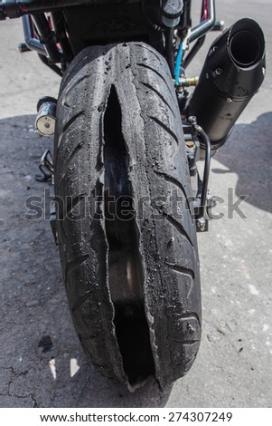 Blown tire from burn out or drift