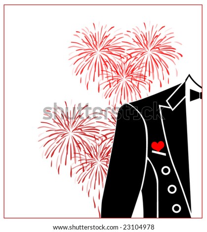 stock vector Red heart wedding boutonniere on suit of groom
