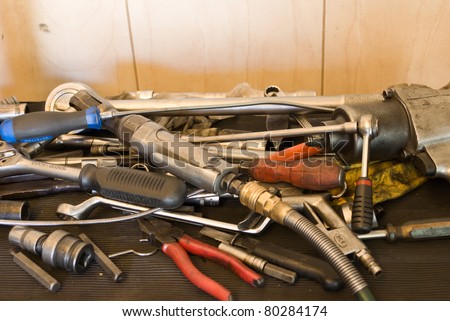 Metal tools useful in every garage, hand tools
