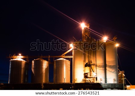industrial building, industrial factory at night