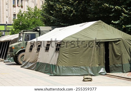 Military tent on the street