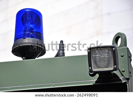 Emergency light and siren of the military ambulance