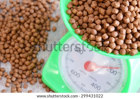 dog food on green weighting scale