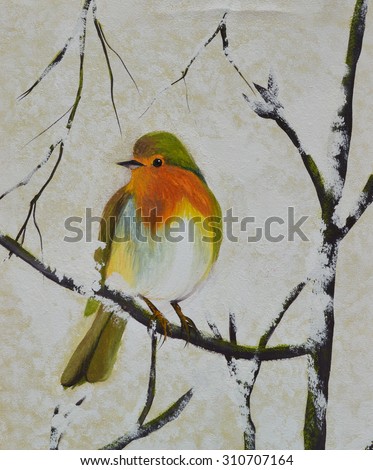 bird on the branch oil painting on canvas