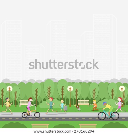 City Park. Recreation, leisure, entertainment. People and nature. Vector flat illustration