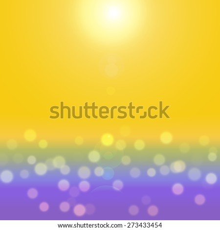 Summer background with yellow bokeh. Sea and sand glisten in the sun