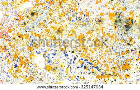 Scenic background from spots and stains of oil paint in blue and yellow colors