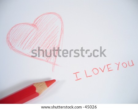 stock photo Drawing of a heart with I Love You