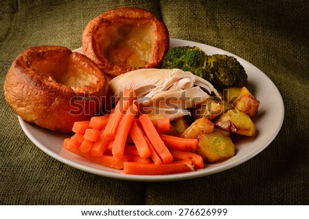 Chicken Sunday dinner with Yorkshire puddings