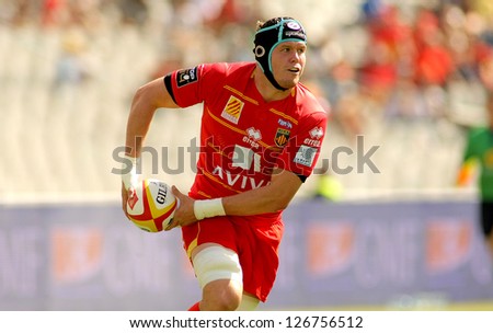 BARCELONA - SEPT, 15: Luke Narraway of USAP Perpignan in action during the French rugby union league match USAP Perpignan vs Stade Toulousain at the Olympic Stadium in Barcelona, on September 15, 2012