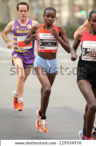BARCELONA - FEB, 17: Kenyan half distance runner Josephine Chepkoech running during Barcelona Half Marathon in Barcelona on February 17, 2013 in Barcelona, Spain