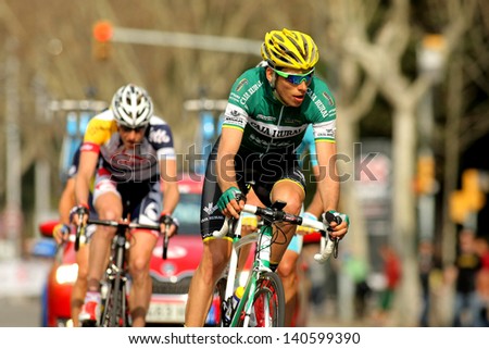 BARCELONA - MARCH, 24: Karol Domagalski of Caja Rural rides during the Tour of Catalonia cycling race through the streets of Monjuich mountain in Barcelona on March 24, 2013