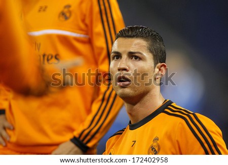 BARCELONA - JAN, 12: Cristiano Ronaldo of Real Madrid during the Spanish League match between Espanyol and Real Madrid at the Estadi Cornella on January 12, 2014 in Barcelona, Spain