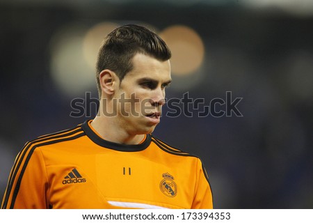BARCELONA - JAN, 12: Gareth Bale of Real Madrid during the Spanish League match between Espanyol and Real Madrid at the Estadi Cornella on January 12, 2014 in Barcelona, Spain