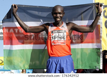BARCELONA - FEB,2: Kenyan Wilson Kipsang, Current world record holder in the marathon after of his victory in Granollers Half Marathon at Granollers on February 2, 2014 in Barcelona, Spain
