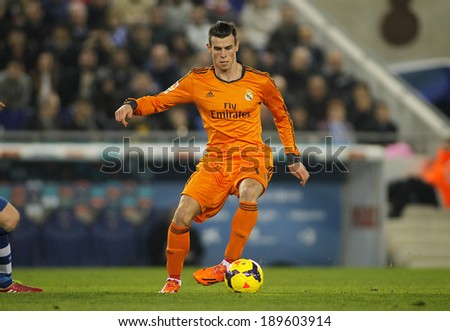 BARCELONA - JAN, 12: Gareth Bale of Real Madrid during the Spanish League match between Espanyol and Real Madrid at the Estadi Cornella on January 12, 2014 in Barcelona, Spain