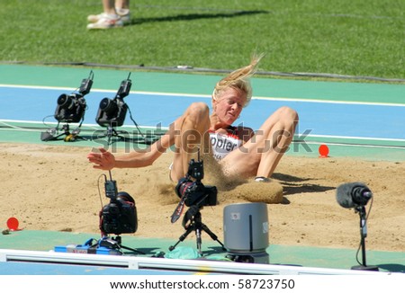 BARCELONA, SPAIN - JULY 27: Bianca Kappler of Germany competes on the Women long jump during the 20th European Athletics Championships at the Olympic Stadium on July 27, 2010 in Barcelona, Spain.