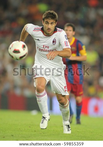 BARCELONA - AUGUST 25: Papastathopoulos of AC Milan in action during Trophy Joan Gamper match between FC Barcelona and AC Milan at Nou Camp Stadium on August 25, 2010 in Barcelona, Spain.