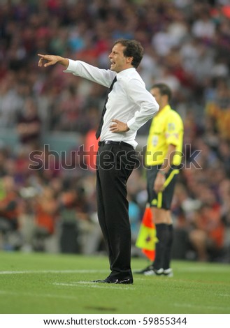 BARCELONA - AUGUST 25: Allegri, manager of AC Milan in action during Trophy Joan Gamper match between FC Barcelona and AC Milan at Nou Camp Stadium on August 25, 2010 in Barcelona, Spain.