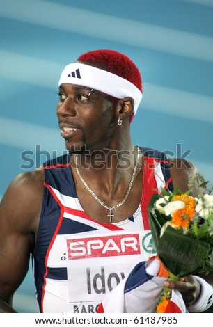 BARCELONA, SPAIN - JULY 29: Phillips Idowu of Great Britain celebrates victory on Triple Jump during the 20th European Athletics Championships at the Olympic Std. on July 29, 2010 in Barcelona, Spain