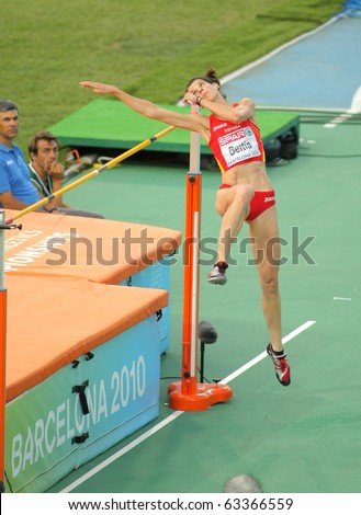 BARCELONA, SPAIN - AUGUST 01: Ruth Beitia of Spain competes on High Jump Final of the 20th European Athletics Championships at the Olympic Stadium on August 1, 2010 in Barcelona, Spain