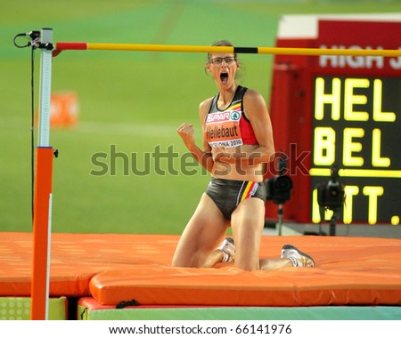 BARCELONA - AUG 1: Tia Hellebaut of Belgium during High Jump Final of the 20th European Athletics Championships at the Olympic Stadium on August 1, 2010 in Barcelona, Spain