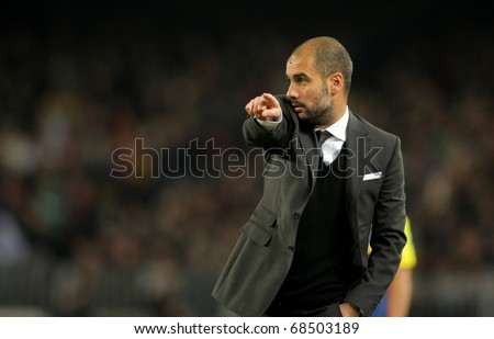 BARCELONA JAN 2 Josep Guardiola of Barcelona during a Spanish League match between FC Barcelona and UD Levante at the Nou Camp Stadium on January 2 2011 in Barcelona Spain BARCELONA JAN 2 Josep Guardiola of Barcelona during a Spanish League match between FC Barcelona and UD Levante at the Nou Camp Stadium on January 2 2011 in Barcelona Spain