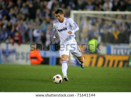 BARCELONA FEB 13 Cristiano Ronaldo of Real Madrid during a spanish league match between Espanyol and Real Madrid at the Estadi Cornella on February 13 2011 in Barcelona Spain BARCELONA FEB 13 Cristiano Ronaldo of Real Madrid during a spanish league match between Espanyol and Real Madrid at the Estadi Cornella on February 13 2011 in Barcelona Spain