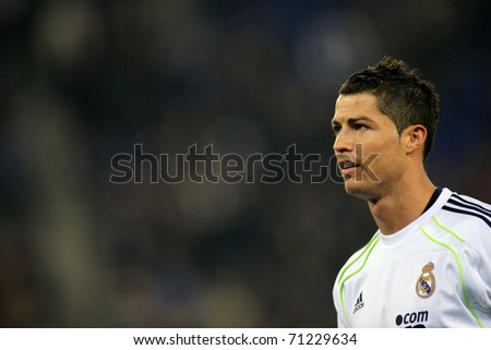 BARCELONA 13 Cristiano Ronaldo of Real Madrid during a spanish league match between Espanyol and Real Madrid at the Estadi Cornella on February 13 2011 in Barcelona Spain BARCELONA 13 Cristiano Ronaldo of Real Madrid during a spanish league match between Espanyol and Real Madrid at the Estadi Cornella on February 13 2011 in Barcelona Spain