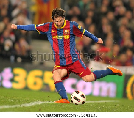 BARCELONA FEB 20 Messi of Barcelona in action during the match between FC Barcelona and Athletic de Bilbao at the Nou Camp Stadium on February 20 2011 in Barcelona Spain BARCELONA FEB 20 Messi of Barcelona in action during the match between FC Barcelona and Athletic de Bilbao at the Nou Camp Stadium on February 20 2011 in Barcelona Spain