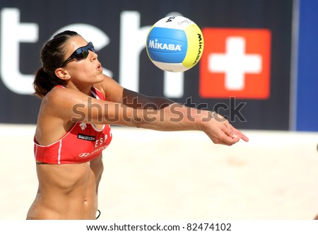 BARCELONA - SEPT 10: Spanish beach Volley player Ester Ribera  in action during a match of the Swatch FIVB Beach Volley World Tour\'09 at monjuich September 10, 2009 in Barcelona, Spain