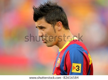 BARCELONA - MAY 8: David Villa of FC Barcelona during the match between FC Barcelona and RCD Espanyol at the Nou Camp Stadium on May 8, 2011 in Barcelona, Spain