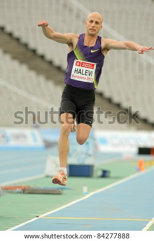 BARCELONA - JULY  22: Yochai Halevi of Israel in action on Triple Jump Event of Barcelona Athletics meeting at the Olympic Stadium on July 22, 2011 in Barcelona, Spain