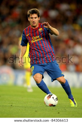 BARCELONA AUG 29 Leo Messi of FC Barcelona in action during a Spanish League match between FC Barcelona and Villarreal at the Nou Camp Stadium on August 29 2011 in Barcelona Spain BARCELONA AUG 29 Leo Messi of FC Barcelona in action during a Spanish League match between FC Barcelona and Villarreal at the Nou Camp Stadium on August 29 2011 in Barcelona Spain