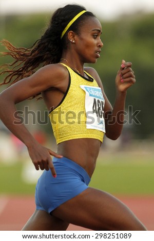 BARCELONA - JULY, 8: Ethiopian athlete Genzebe Dibaba during 1500 meters of the Athletics International Meeting of Catalan Federation at the Serrahima Stadium on July 8 2015 in Barcelona, Spain