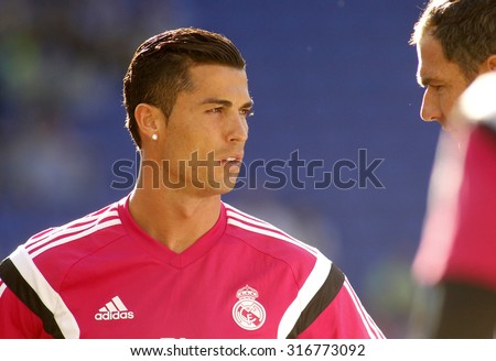 BARCELONA - MAY, 17: Cristiano Ronaldo of Real Madrid before a Spanish League match against RCD Espanyol at the Power8 stadium on Maig 17 2015 in Barcelona Spain