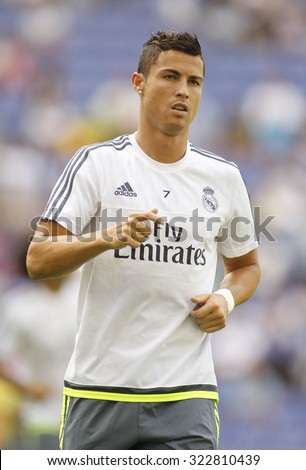 BARCELONA - SEPT, 12: Cristiano Ronaldo of Real Madrid during a Spanish League match against RCD Espanyol at the Power8 stadium on September 12 2015 in Barcelona Spain