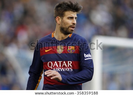 BARCELONA - JAN, 2: Gerard Pique of FC Barcelona during a Spanish League match against RCD Espanyol at the Power8 stadium on January 2, 2016 in Barcelona, Spain