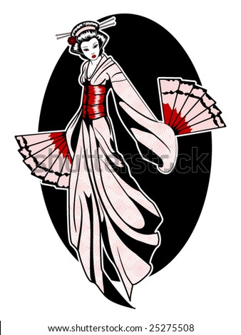 stock vector stylized vector illustration of a beautiful geisha girl