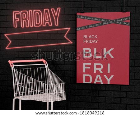 3D Illustration. Black friday sale banner advertising. Special offer ad. Ad offer discount on shopping day. Black friday and shop sale concept.