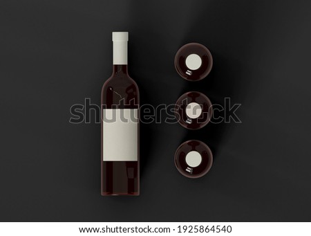 3d illustration. Wine bottle mock-up on black background