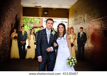 stock photo Bride groom and bridal party