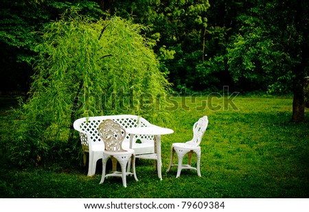 Table and chairs on the grass