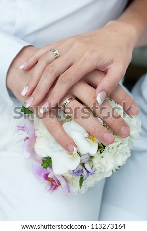 Wedding Bouquet with hands and rings